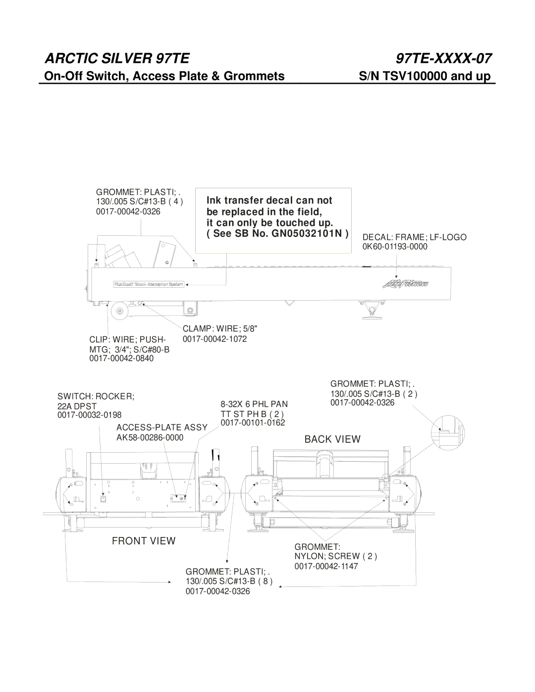 Life Fitness 97TE-XXXX-07 manual On-Off Switch, Access Plate & Grommets 