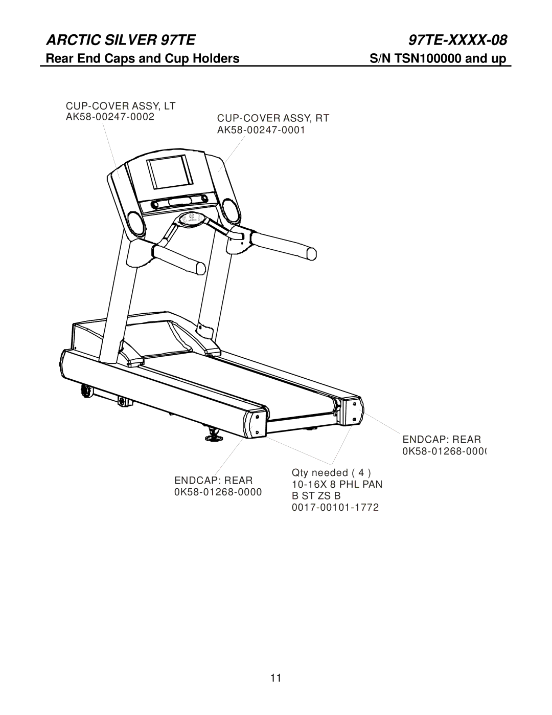 Life Fitness 97TE-XXXX-08 manual Rear End Caps and Cup Holders 