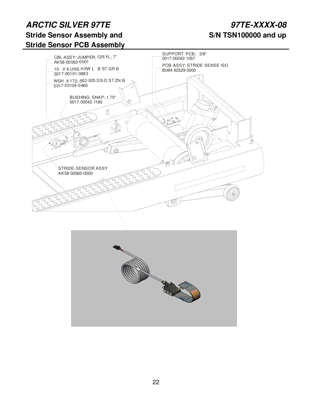 Life Fitness 97TE-XXXX-08 manual Stride Sensor Assembly and Stride Sensor PCB Assembly 