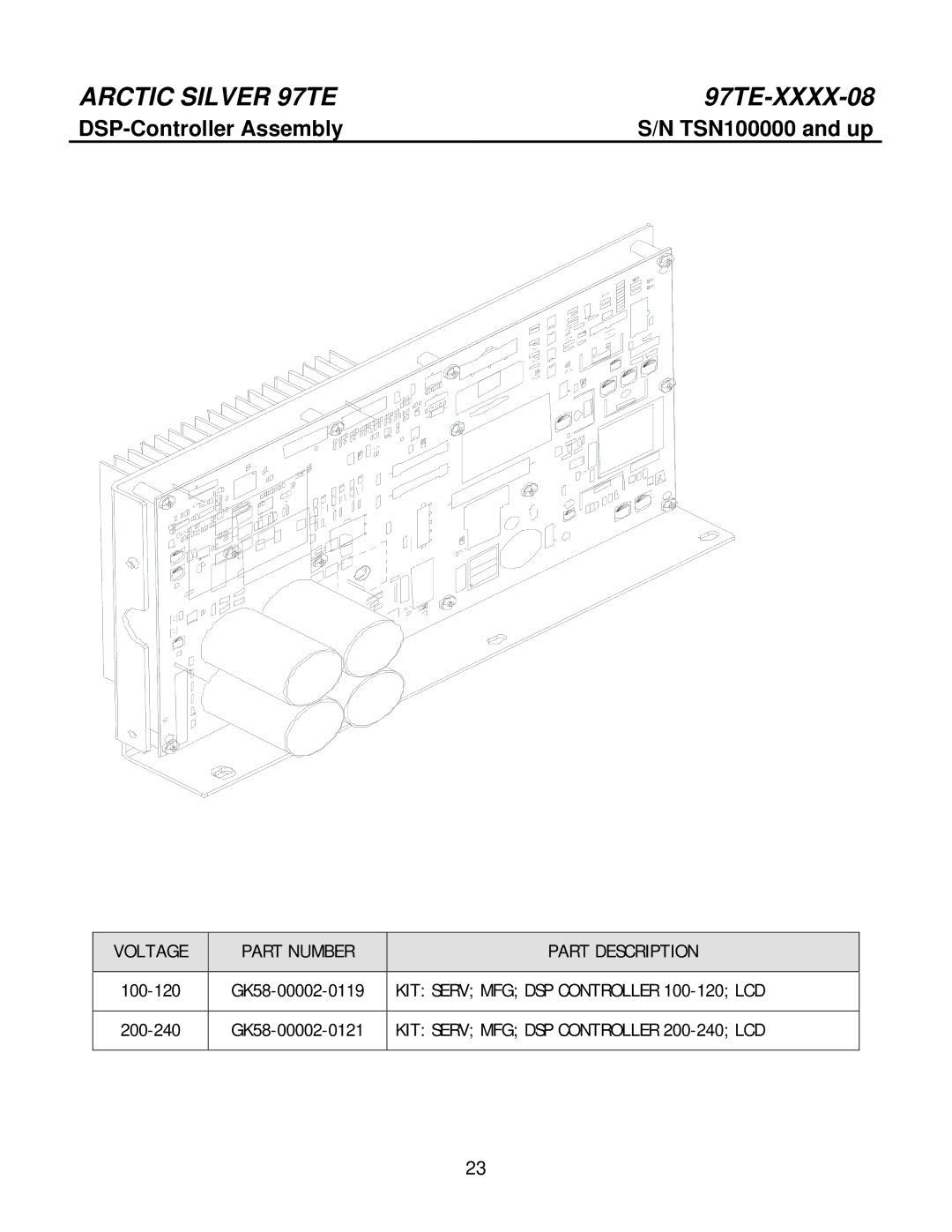 Life Fitness 97TE-XXXX-08 manual DSP-Controller Assembly, Voltage Part Number Part Description 