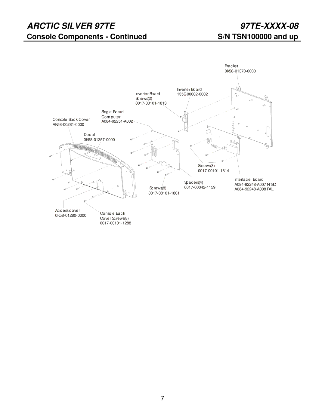 Life Fitness 97TE-XXXX-08 manual Screws8 0017-00042-1159 