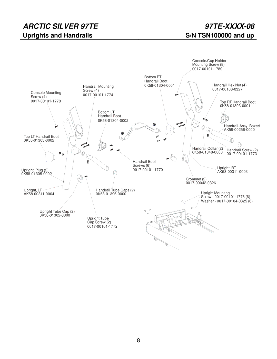 Life Fitness 97TE-XXXX-08 manual Uprights and Handrails 