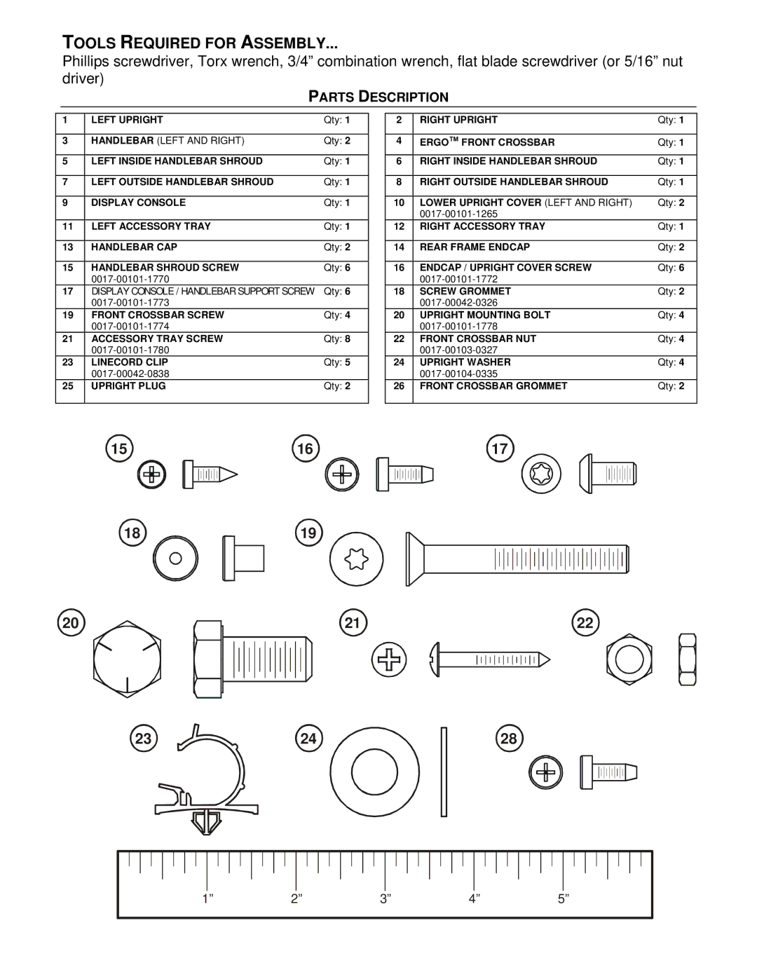 Life Fitness 97TE manual Tools Required for Assembly 