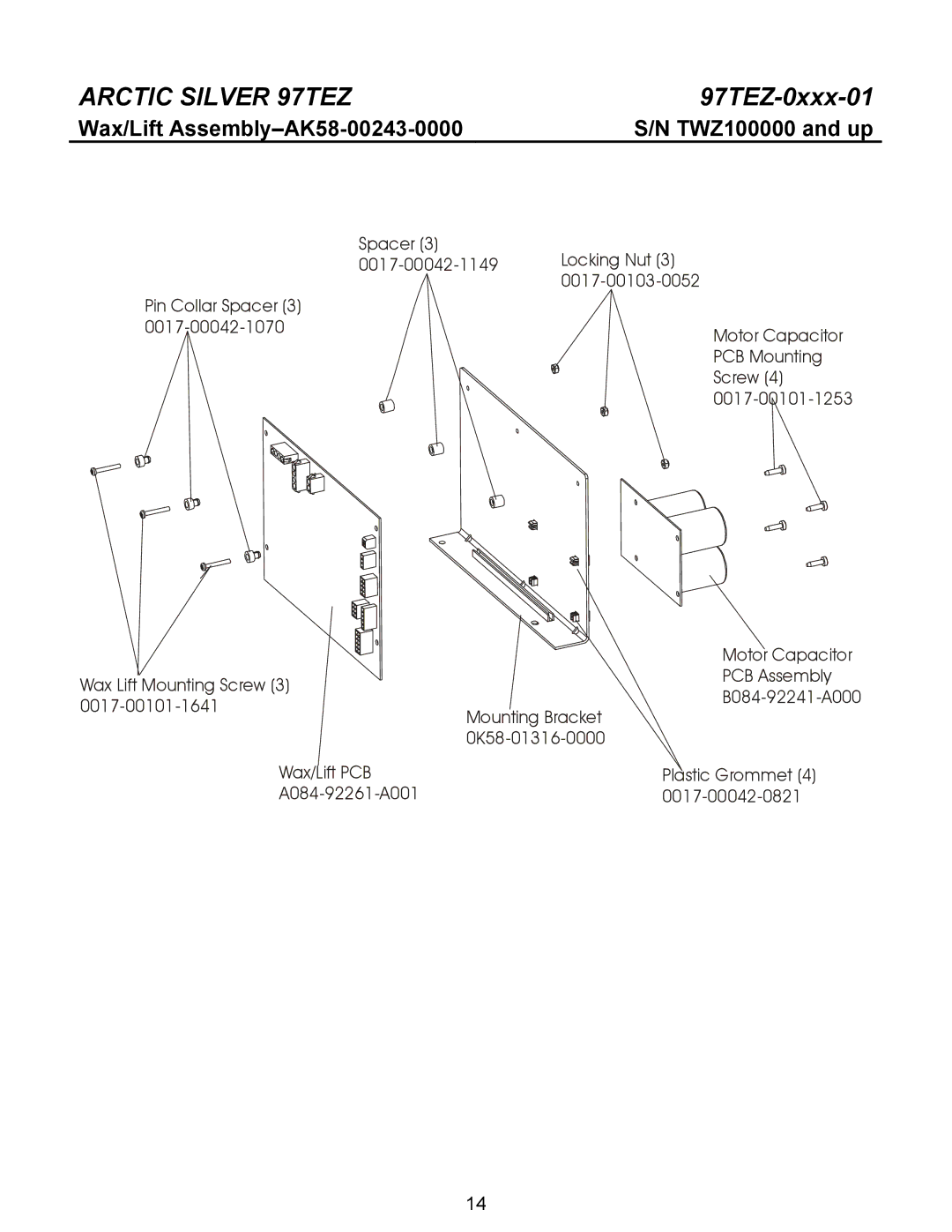 Life Fitness 97TEZ manual Wax/Lift Assembly-AK58-00243-0000 