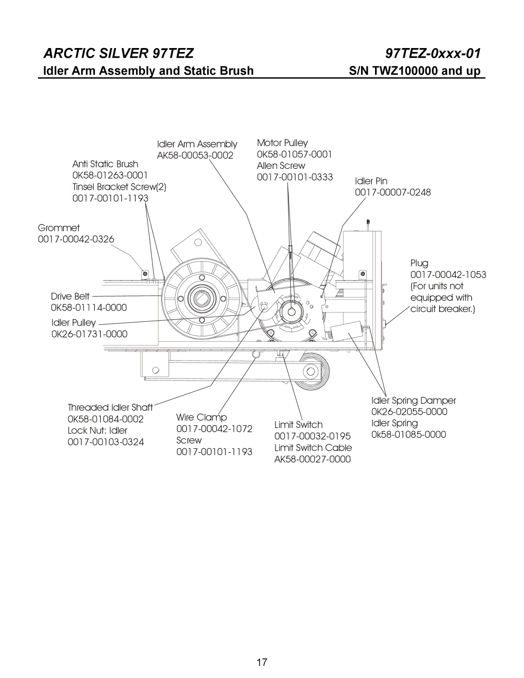 Life Fitness 97TEZ manual Idler Arm Assembly and Static Brush 