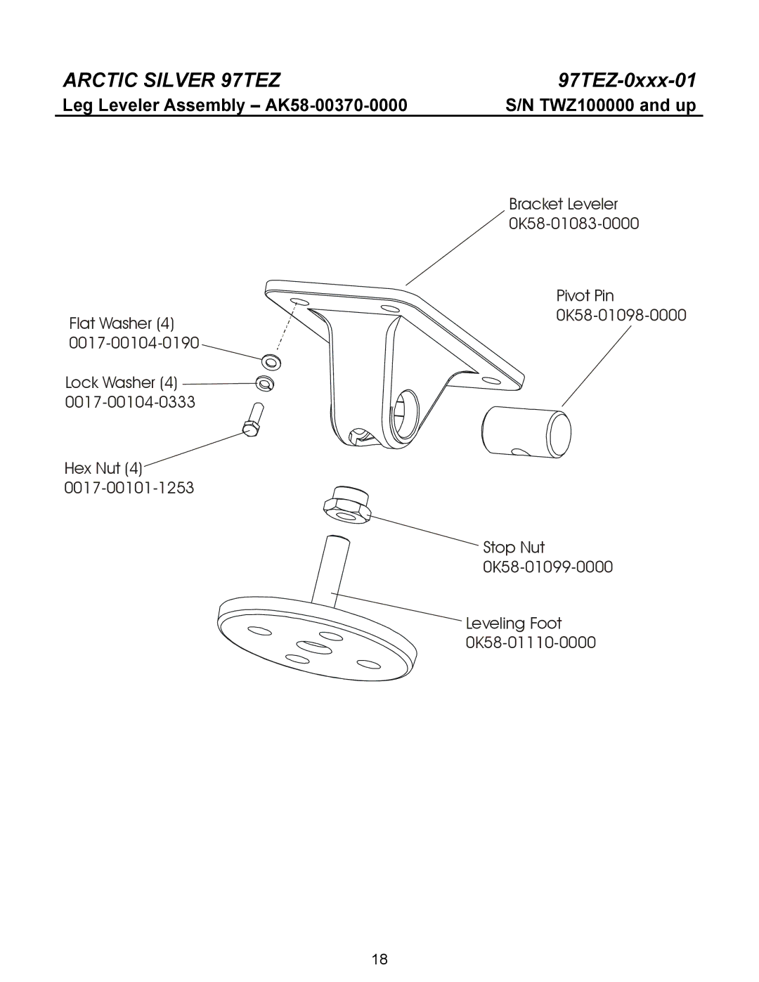 Life Fitness 97TEZ manual Leg Leveler Assembly AK58-00370-0000 