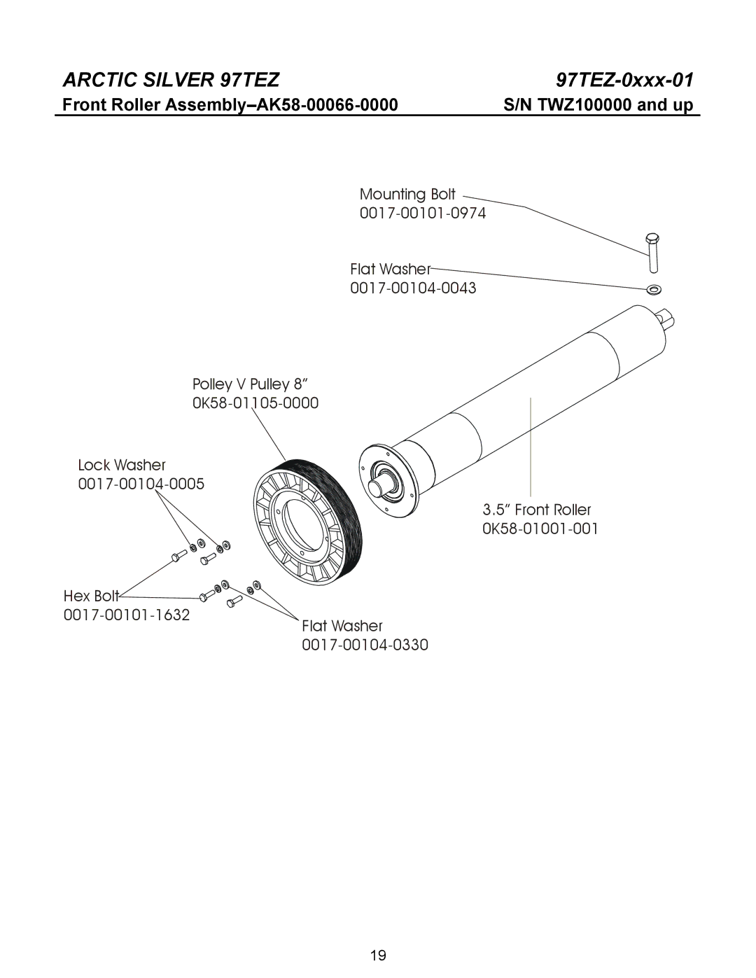 Life Fitness 97TEZ manual Front Roller Assembly-AK58-00066-0000 