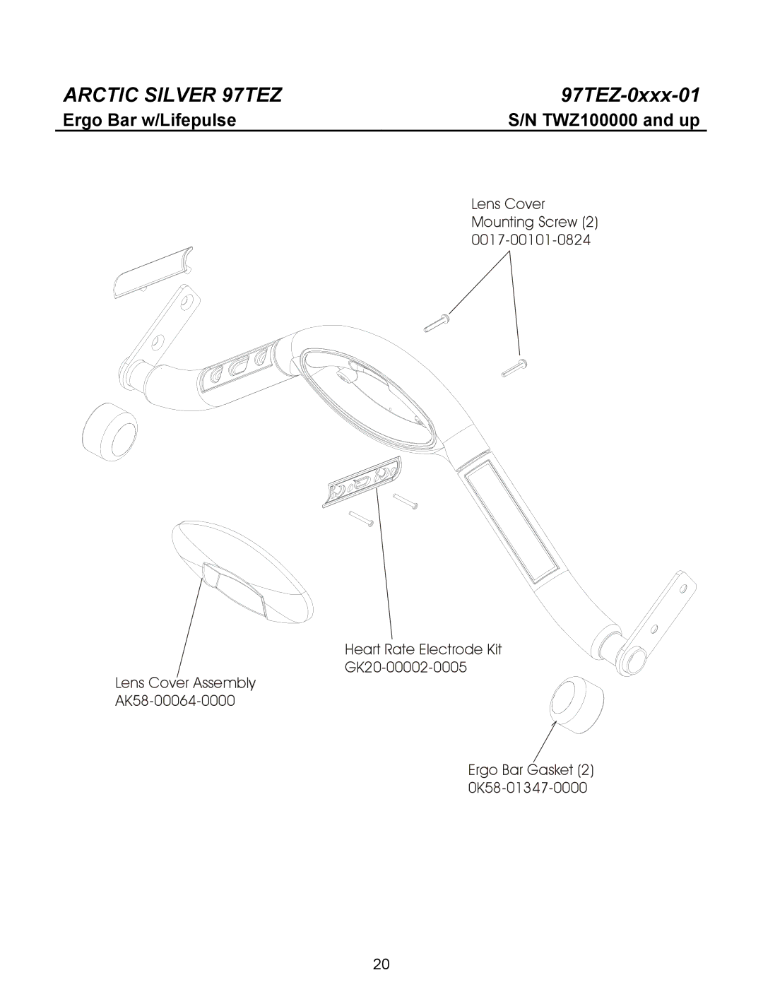 Life Fitness 97TEZ manual Ergo Bar w/Lifepulse 