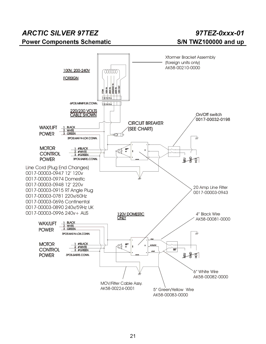 Life Fitness 97TEZ manual Power Components Schematic TWZ100000 and up 