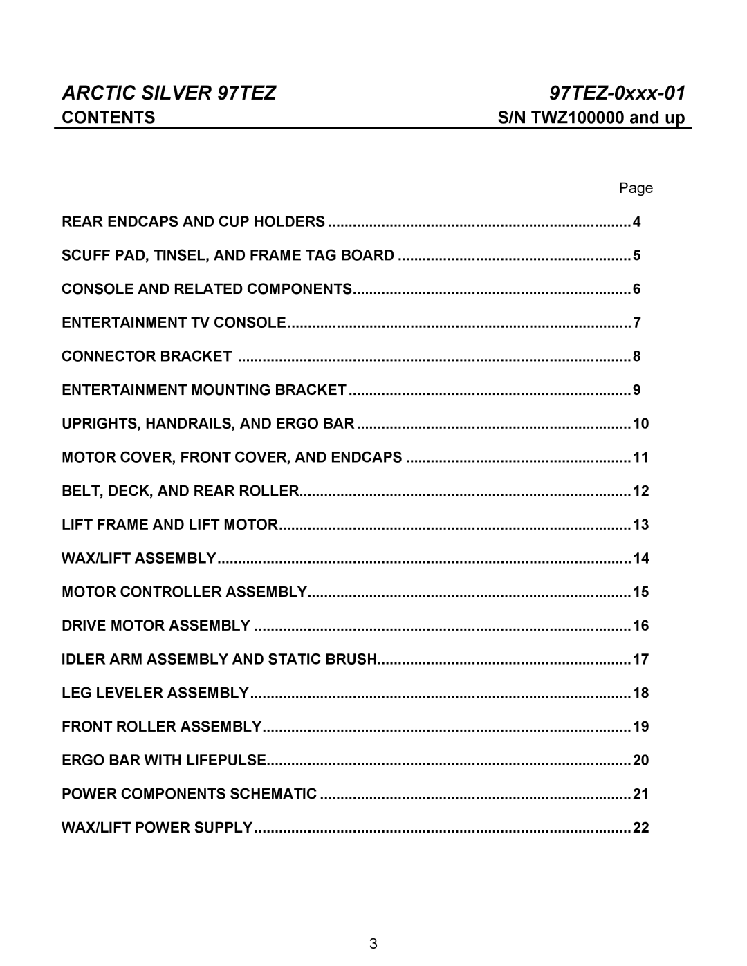 Life Fitness 97TEZ manual Contents 