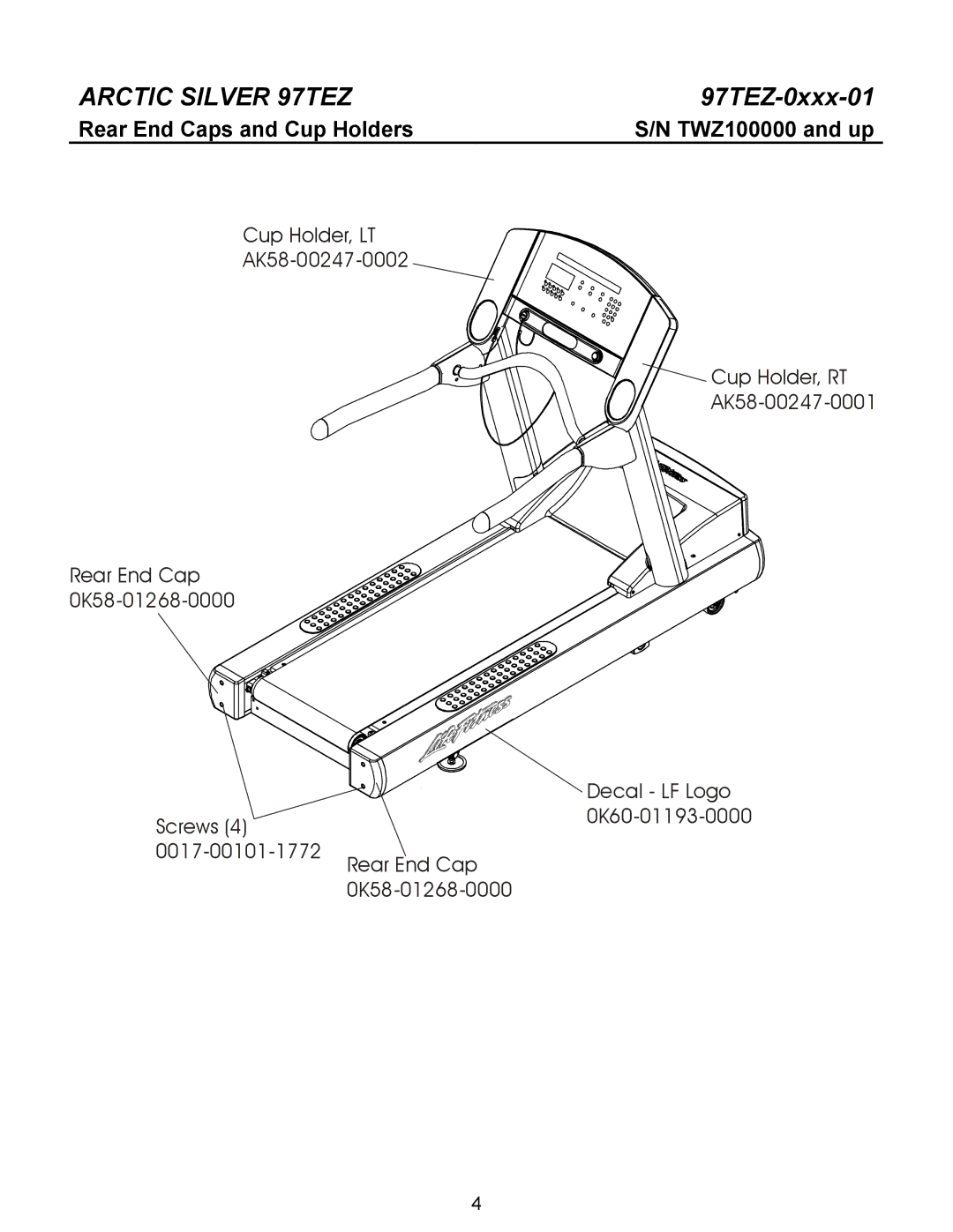 Life Fitness 97TEZ manual Rear End Caps and Cup Holders 