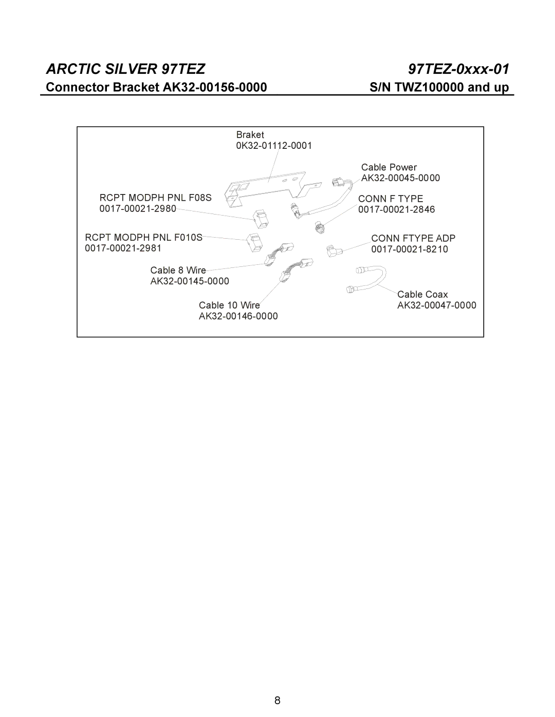 Life Fitness 97TEZ manual Connector Bracket AK32-00156-0000, TWZ100000 and up 