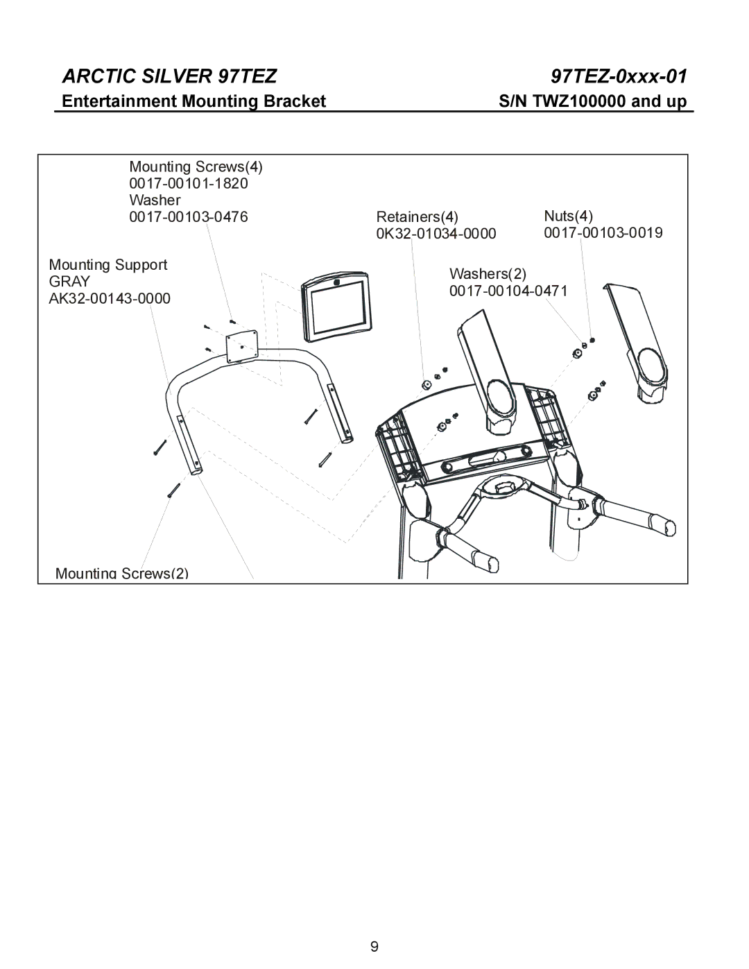 Life Fitness 97TEZ manual Entertainment Mounting Bracket 