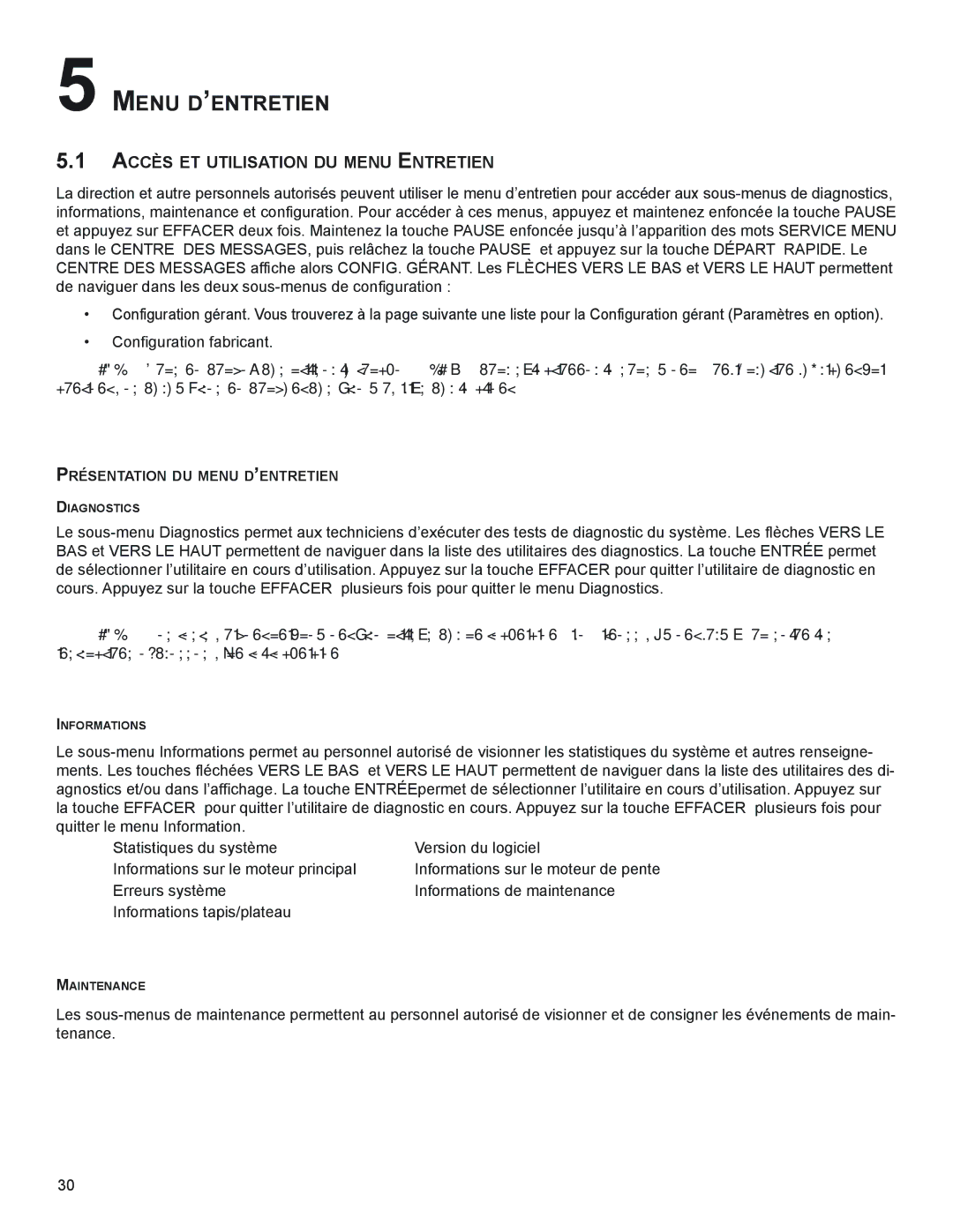 Life Fitness 97Ti manuel dutilisation MeNU d’eNTreTieN, ACCès eT UTilisaTioN dU meNU eNTreTieN 