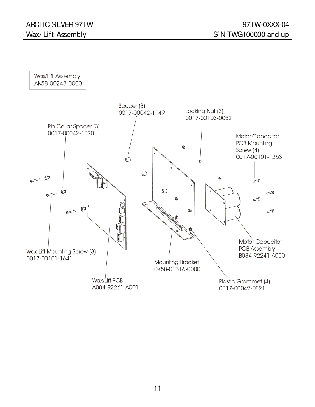 Life Fitness 97TW manual Wax/Lift Assembly 