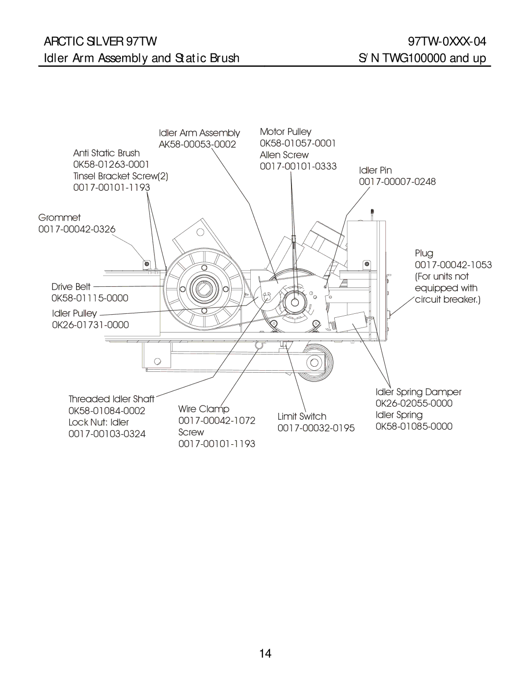 Life Fitness 97TW manual Idler Arm Assembly and Static Brush 