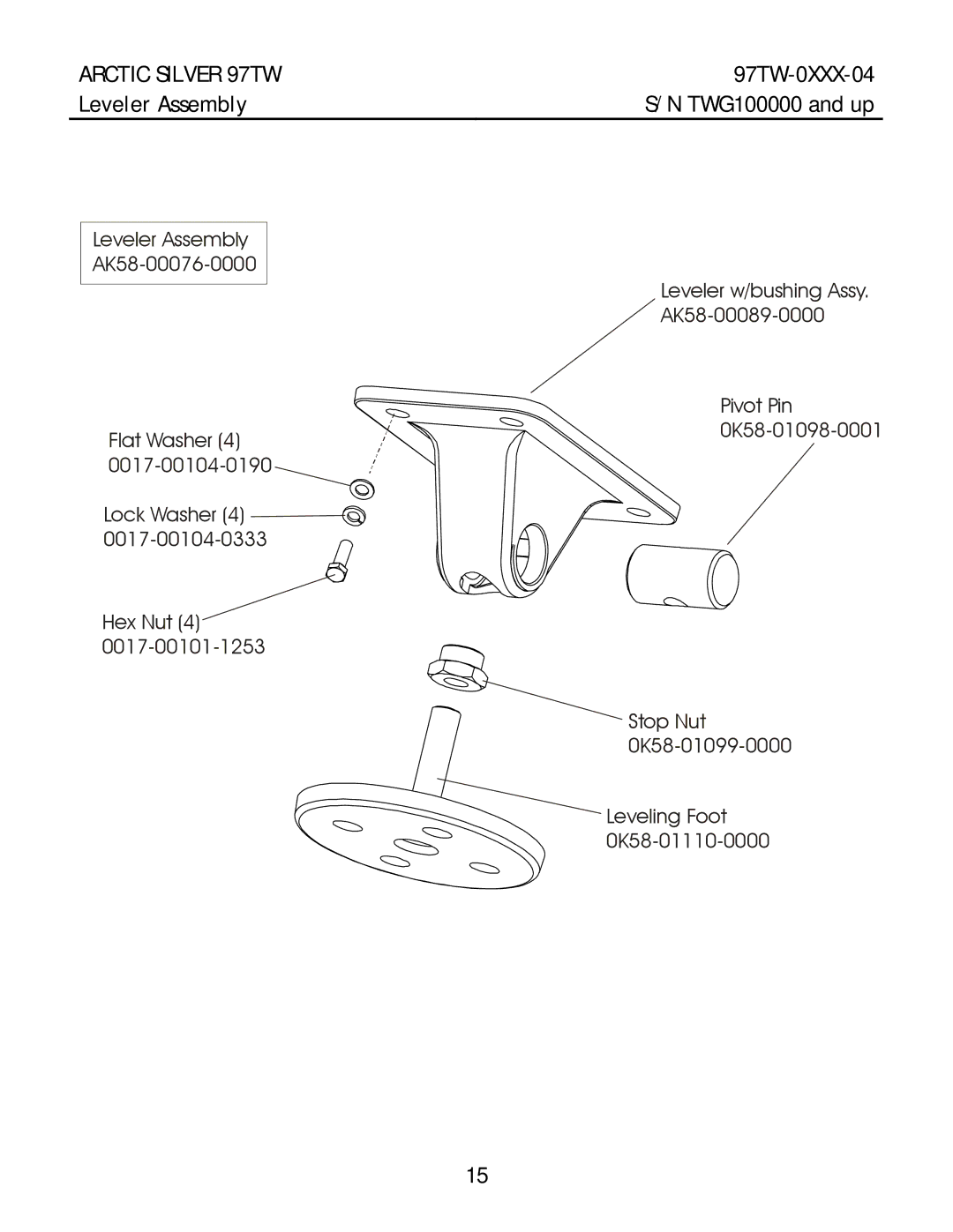 Life Fitness 97TW manual Leveler Assembly 