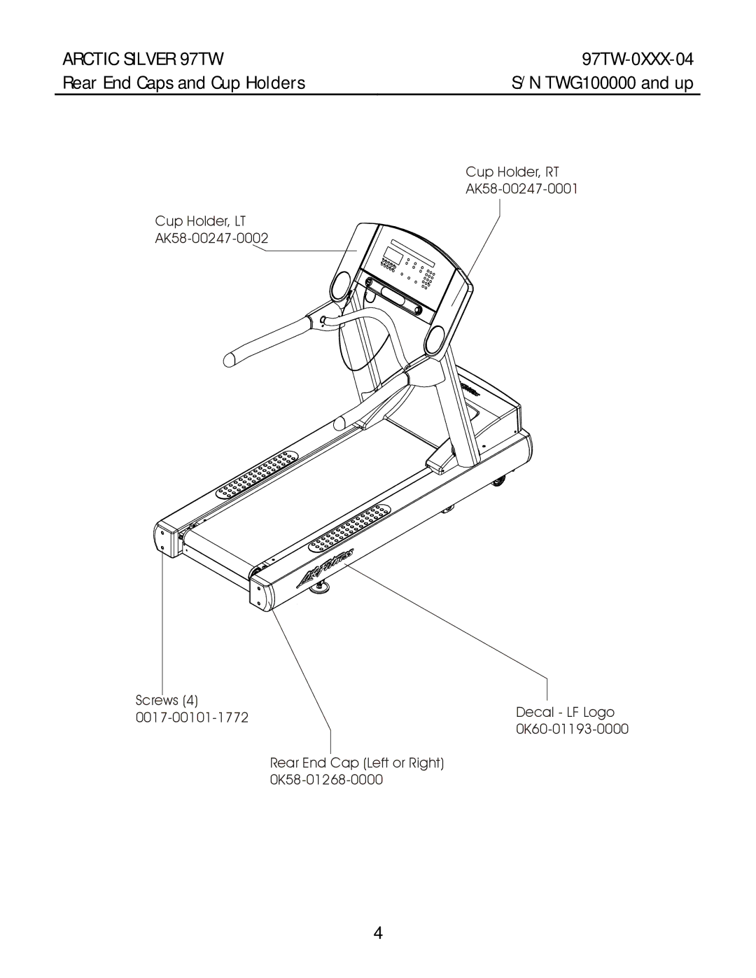 Life Fitness 97TW manual Rear End Caps and Cup Holders 