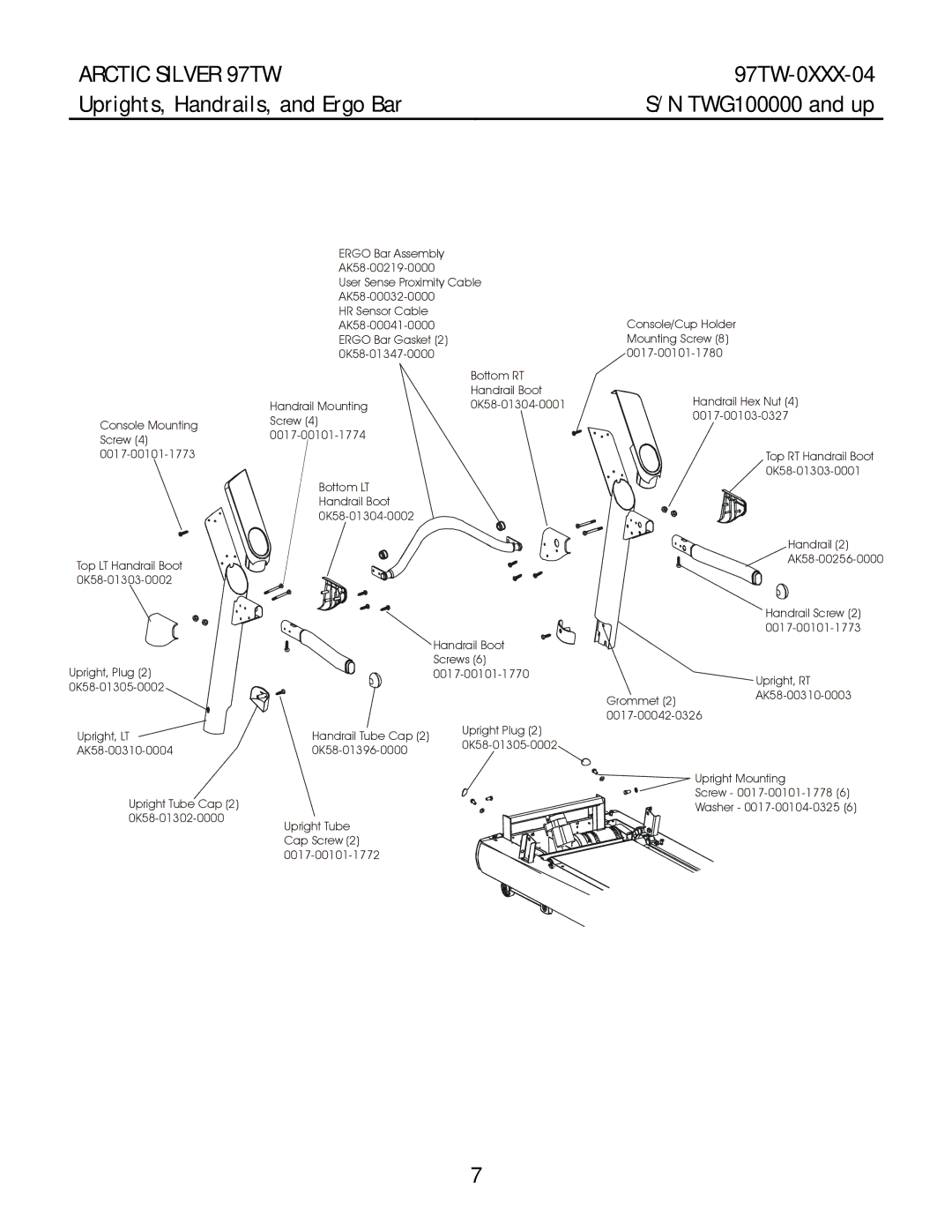 Life Fitness 97TW manual Uprights, Handrails, and Ergo Bar 