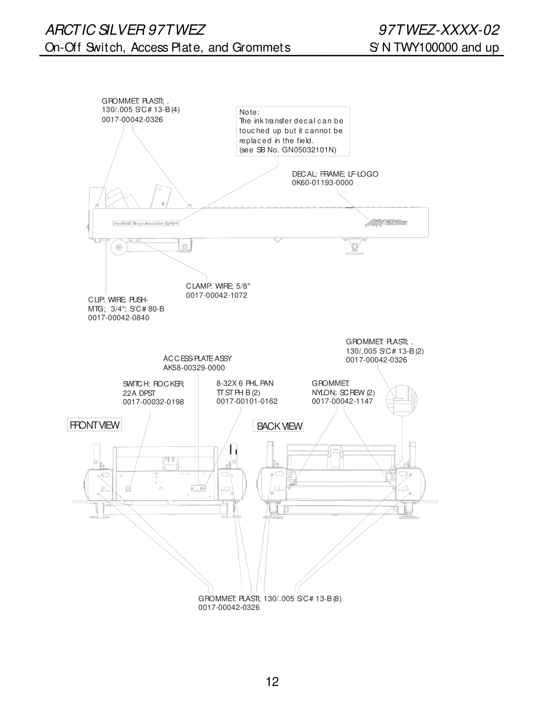 Life Fitness 97twez manual On-Off Switch, Access Plate, and Grommets 