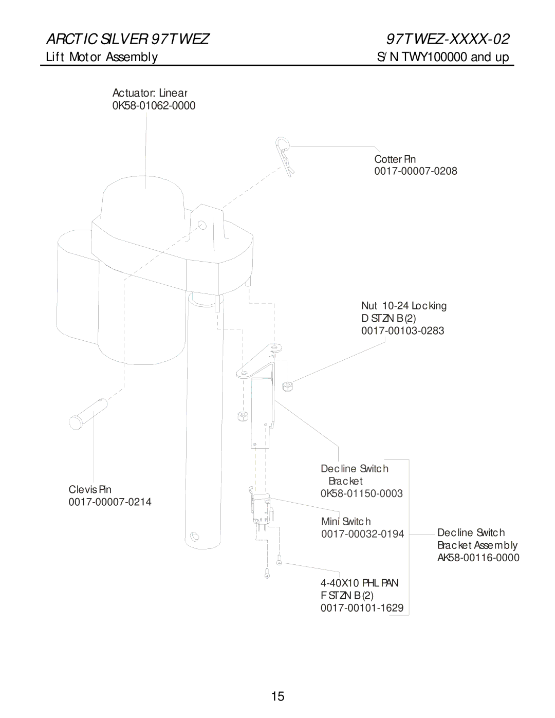 Life Fitness 97twez manual Lift Motor Assembly 