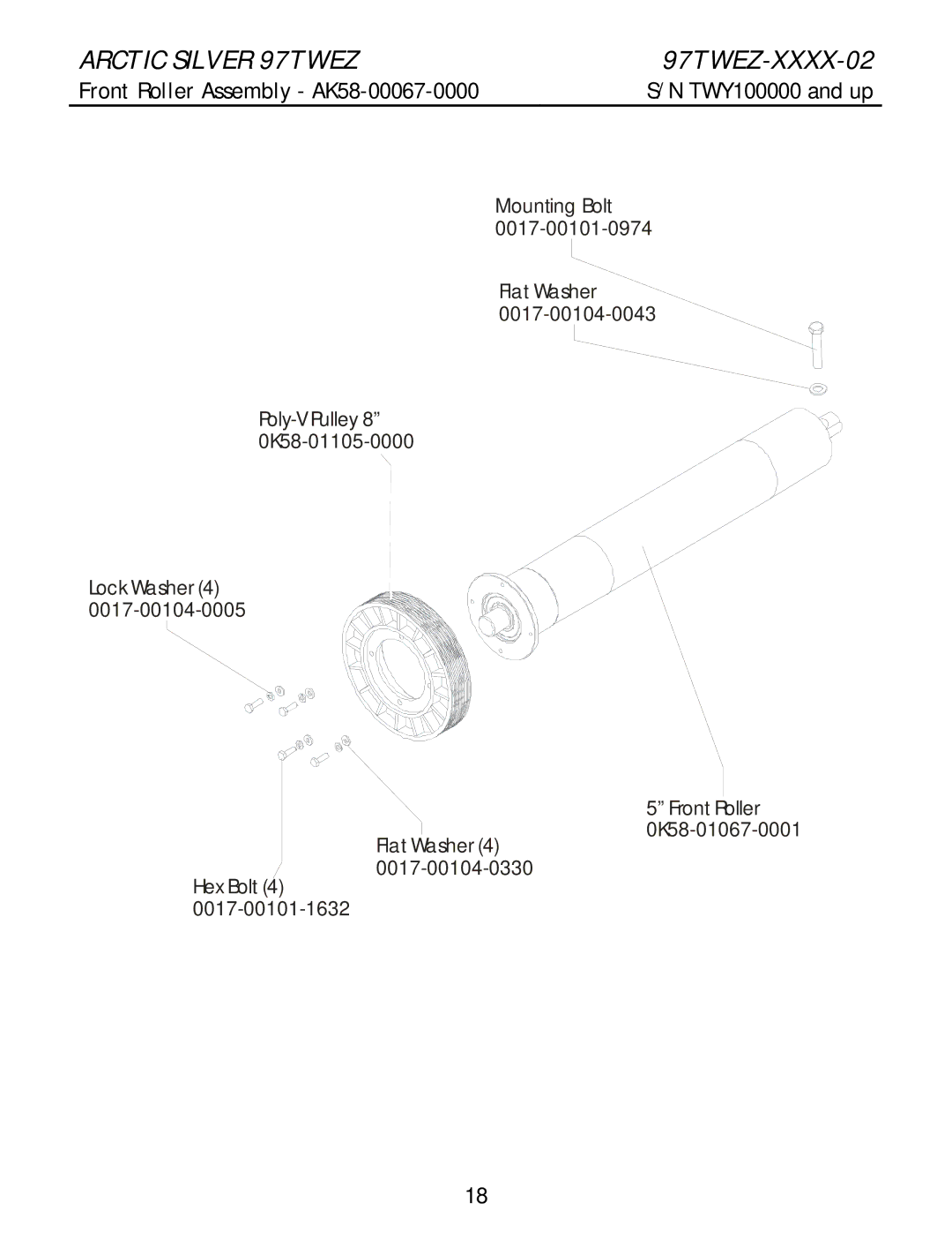 Life Fitness 97twez manual Front Roller Assembly AK58-00067-0000 