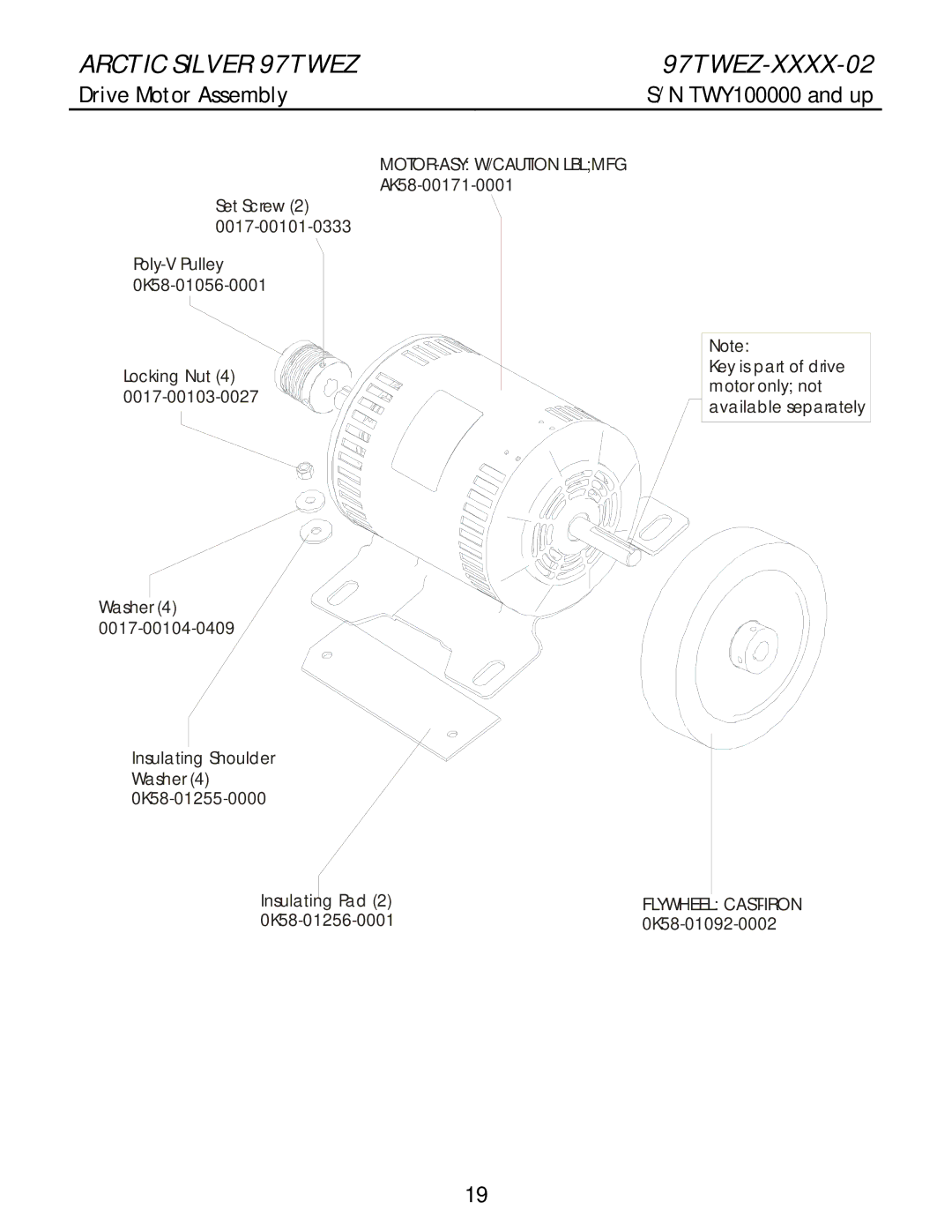 Life Fitness 97twez manual Drive Motor Assembly, MOTOR-ASY W/CAUTION Lblmfg AK58-00171-0001 