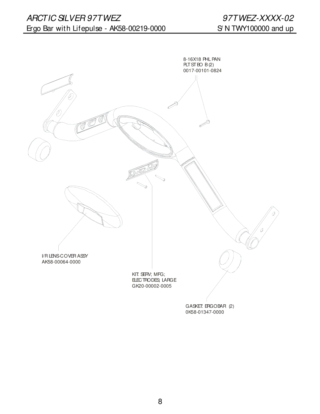 Life Fitness 97twez manual Ergo Bar with Lifepulse AK58-00219-0000 