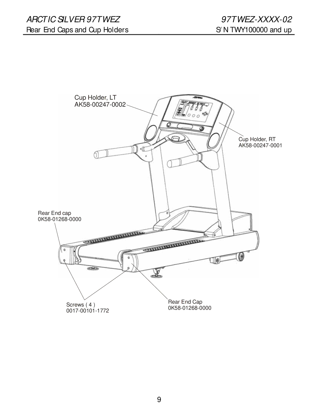 Life Fitness 97twez manual Rear End Caps and Cup Holders, Cup Holder, LT AK58-00247-0002 