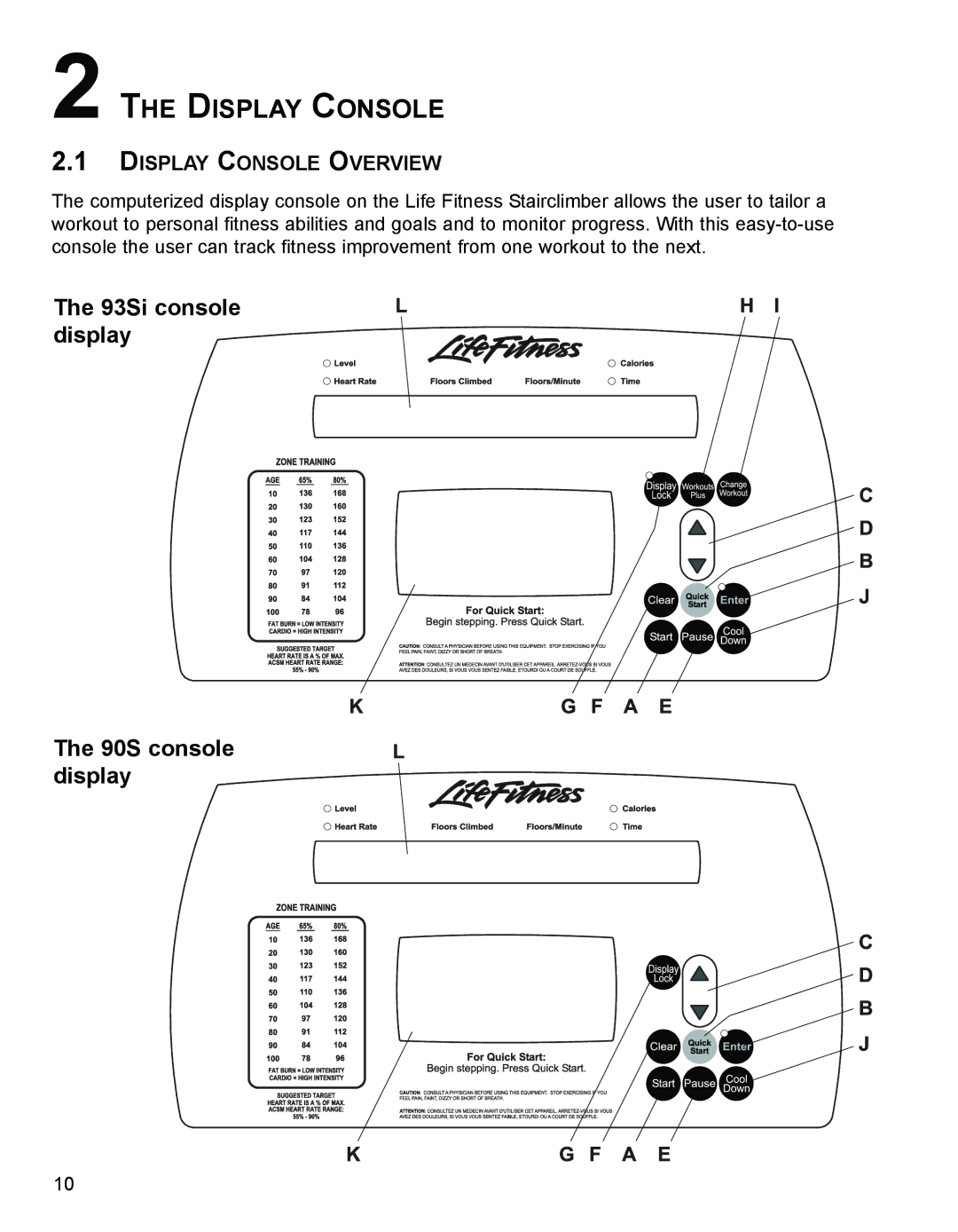 Life Fitness 9SI, 93SI specifications Display Console Overview 