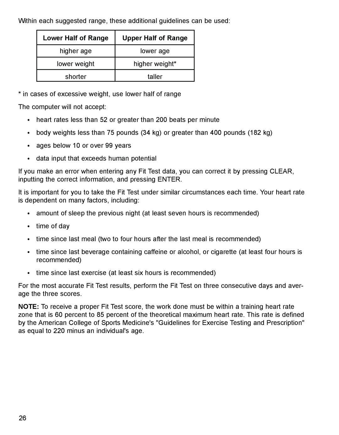 Life Fitness 9SI, 93SI specifications Lower Half of Range Upper Half of Range 