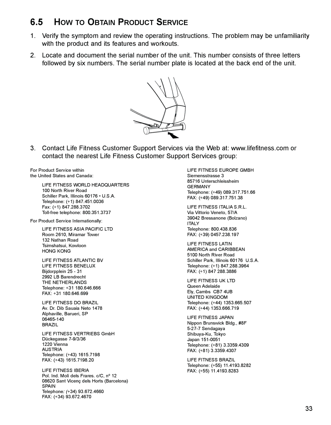 Life Fitness 93SI, 9SI specifications HOW to Obtain Product Service, Hong Kong 