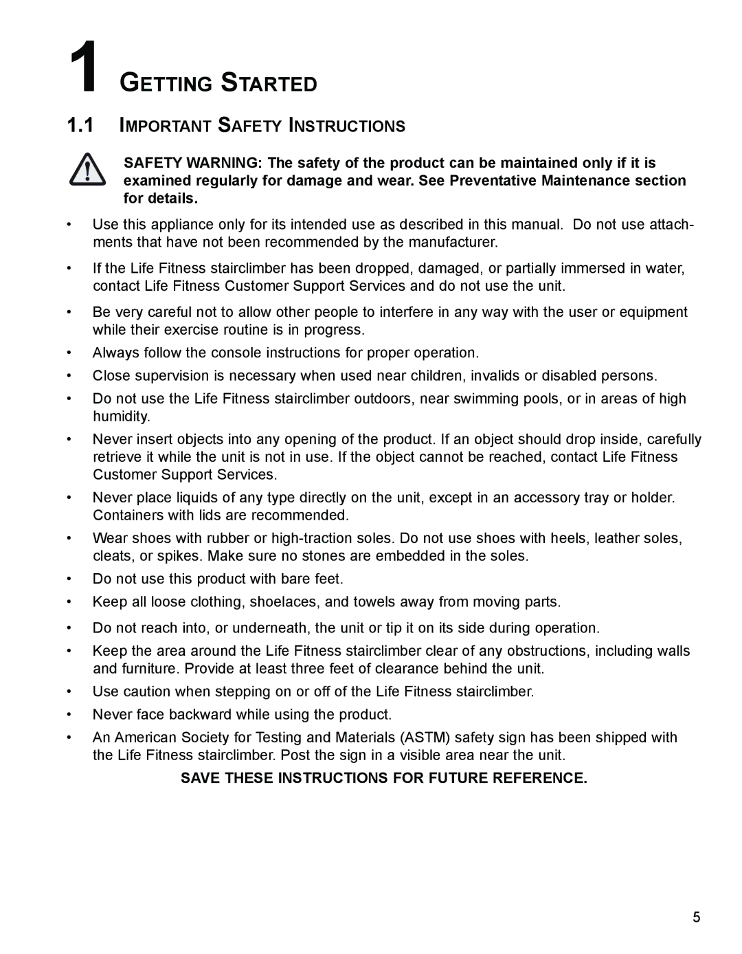 Life Fitness 93SI, 9SI specifications Getting Started, Important Safety Instructions 