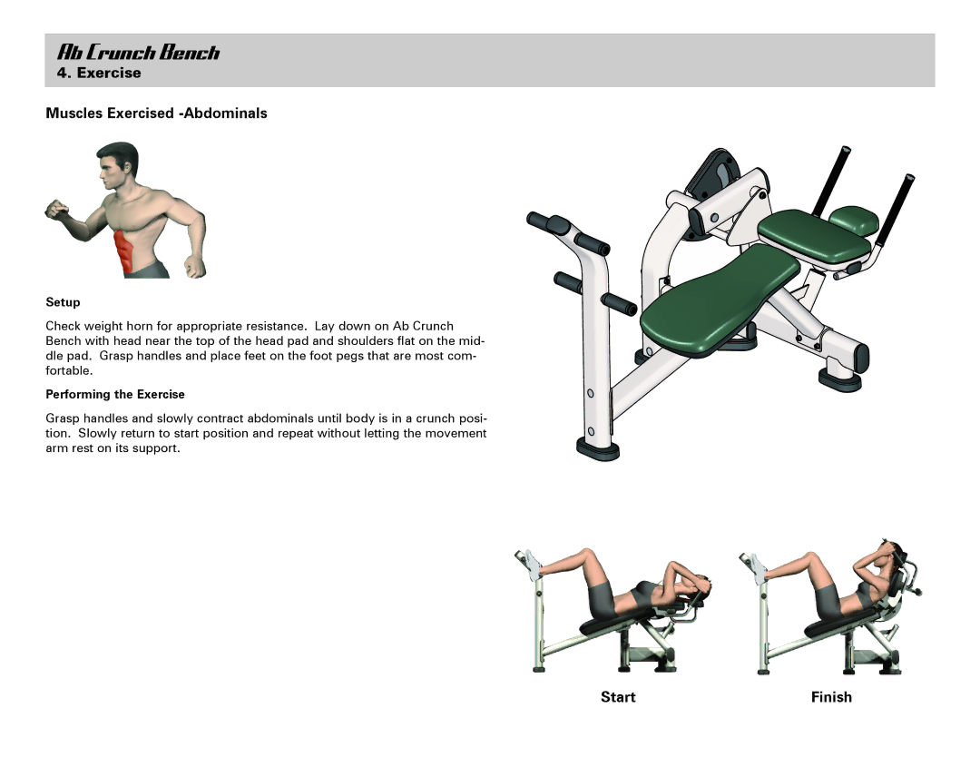 Life Fitness Ab Crunch Bench Exercise Muscles Exercised -Abdominals, StartFinish, Setup, Performing the Exercise 