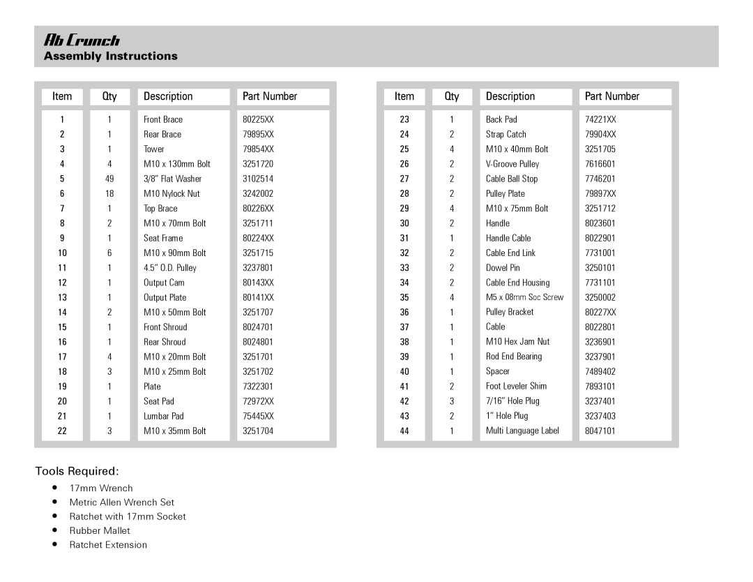 Life Fitness Ab Crunch manual 