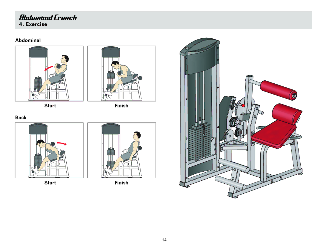 Life Fitness Ab/Back Machine owner manual Exercise Abdominal Start Back Finish 