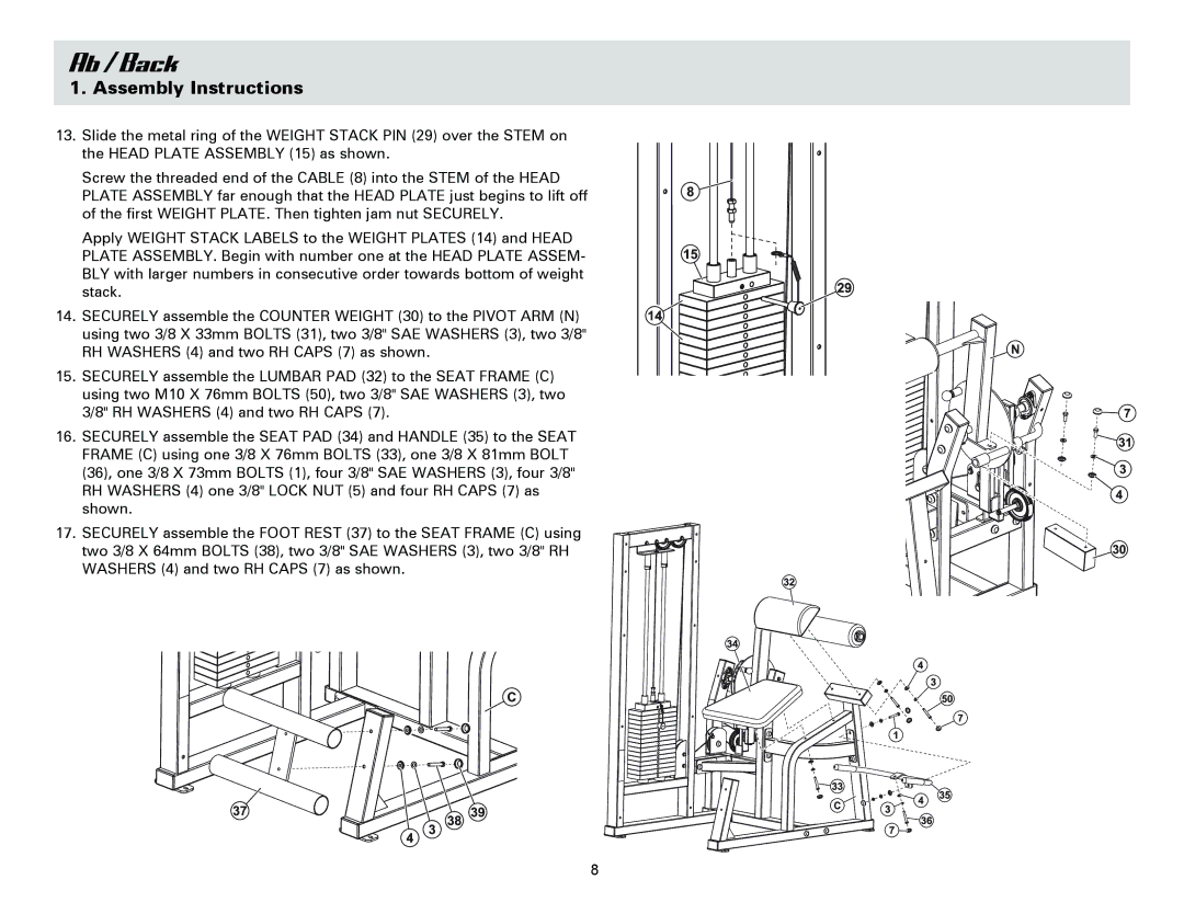 Life Fitness Ab/Back Machine owner manual Ab / Back 