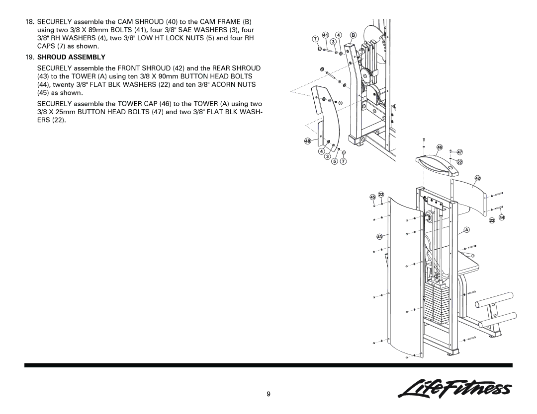 Life Fitness Ab/Back Machine owner manual Shroud Assembly 