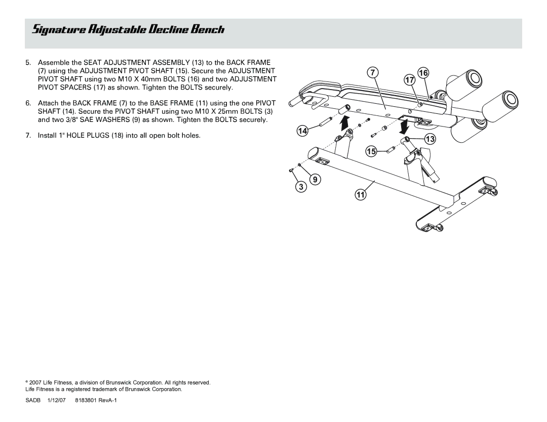 Life Fitness owner manual Signature Adjustable Decline Bench 