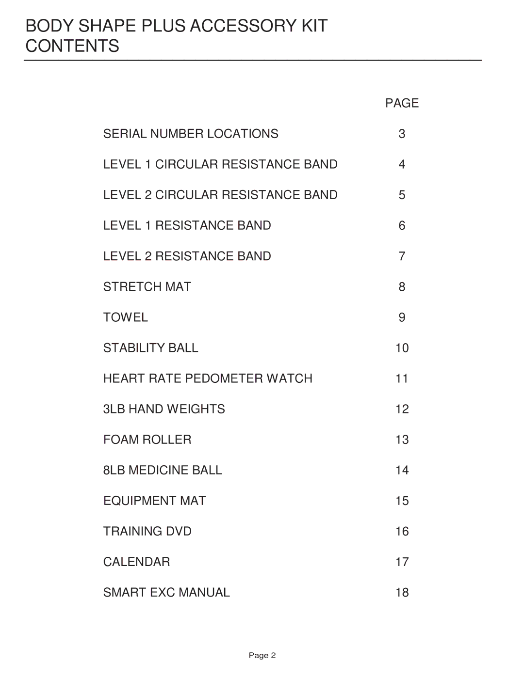 Life Fitness AKIT2-00-01 manual Body Shape Plus Accessory KIT Contents 
