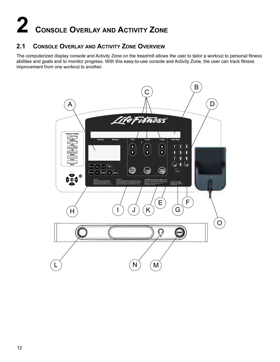 Life Fitness B098 operation manual Console oVerlay anD aCTIVITy zone oVerVIeW 