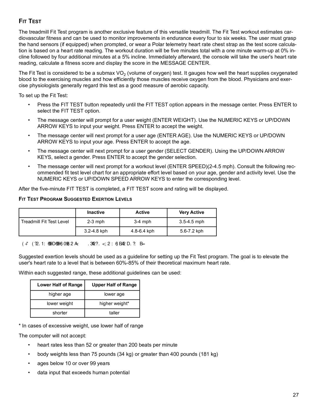 Life Fitness B098 operation manual FIT TesT 