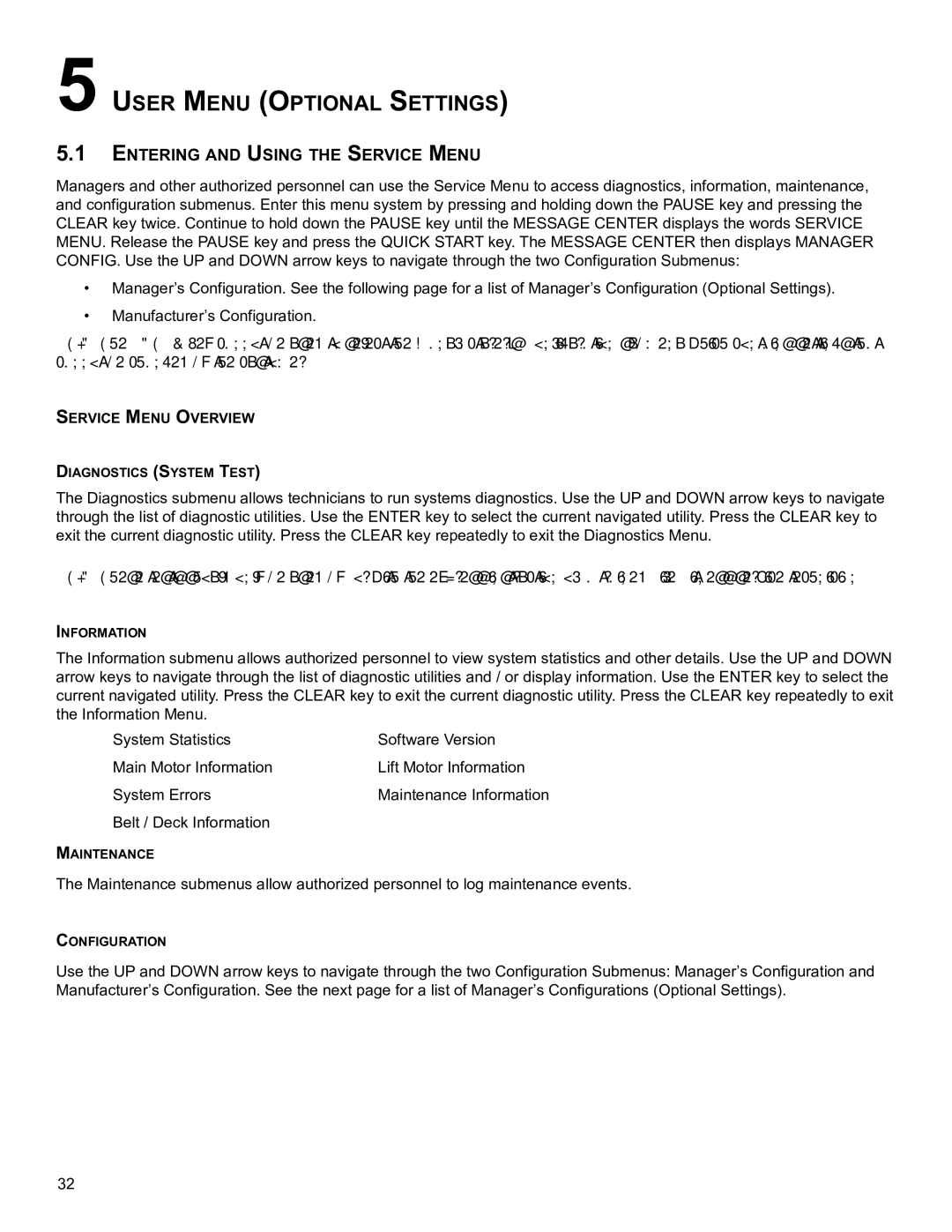 Life Fitness B098 operation manual User MenU oPTIonal seTTInGs, EnTerInG anD UsInG THe serVICe MenU 