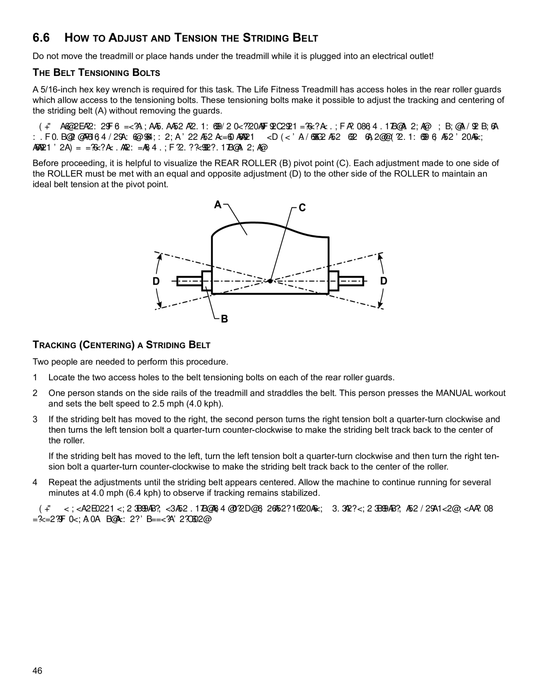 Life Fitness B098 operation manual HoW To aDjUsT anD TensIon THe sTrIDInG belT 