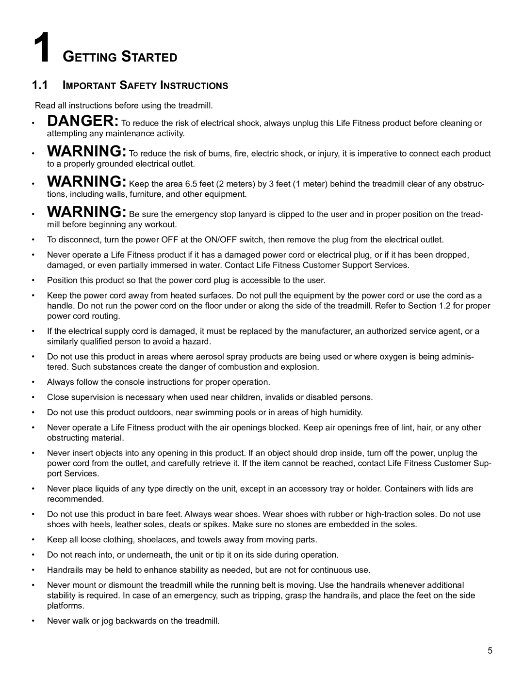 Life Fitness B098 operation manual GeTTInG sTarTeD, IMPorTanT safeTy InsTrUCTIons 