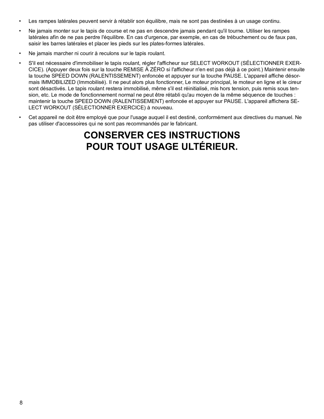 Life Fitness B098 operation manual ConserVer Ces InsTrUCTIons PoUr ToUT UsaGe UlTérIeUr 