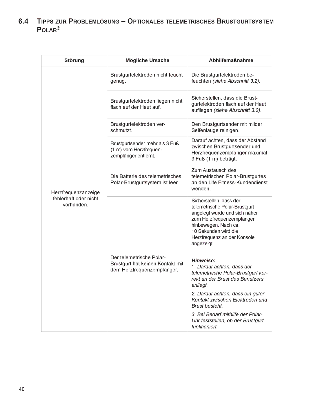 Life Fitness B099 manual Hinweise 