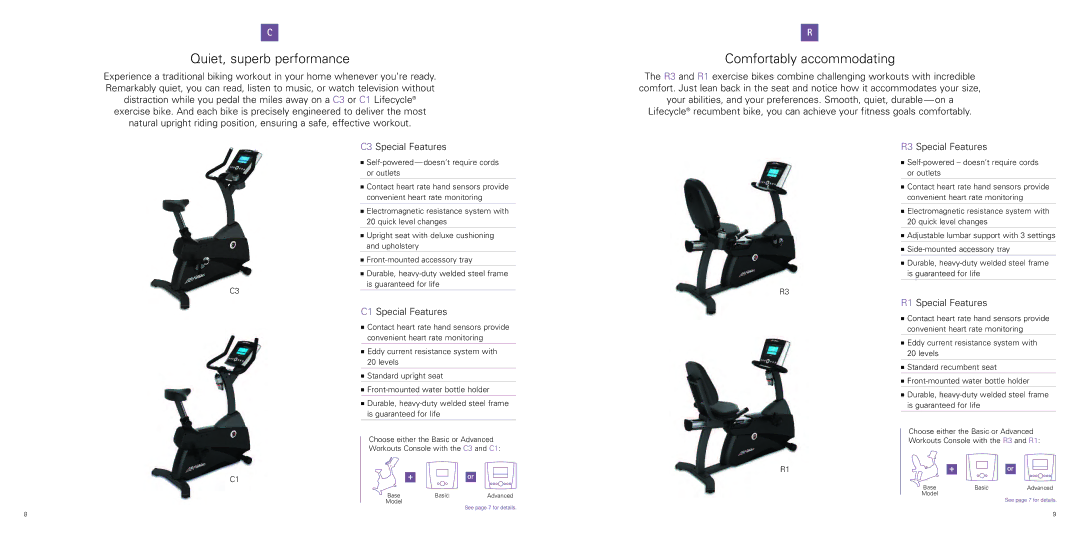 Life Fitness C-R Series manual Quiet, superb performance, Comfortably accommodating 