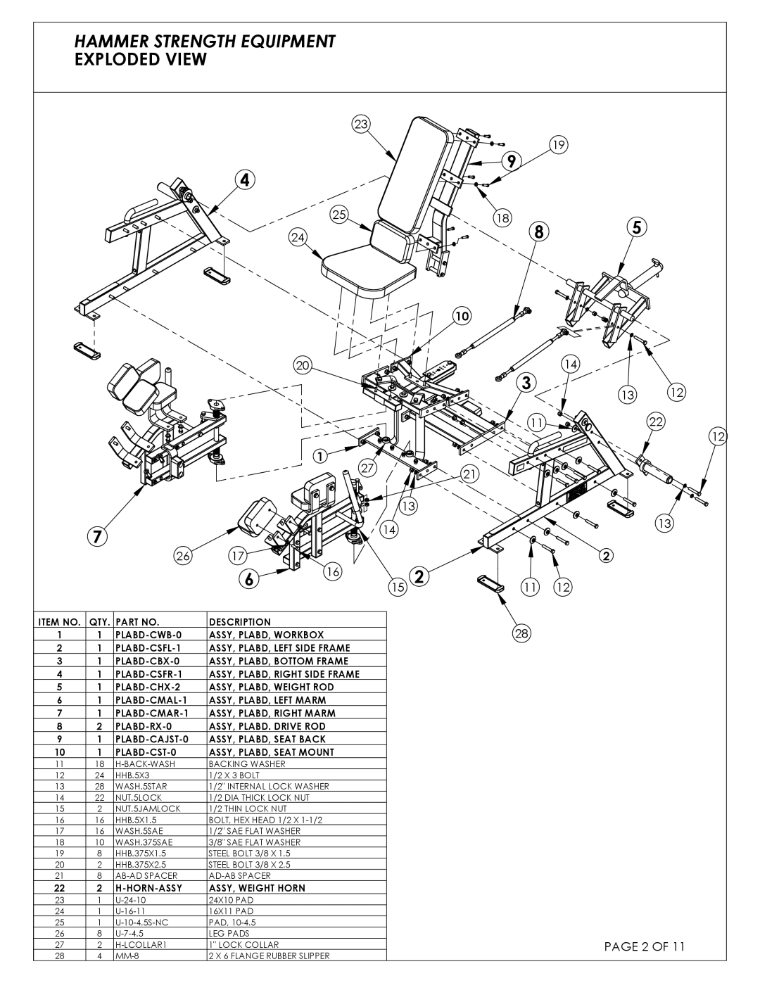 Life Fitness C04 manual Hammer Strength Equipment Exploded View, HORN-ASSY ASSY, Weight Horn 