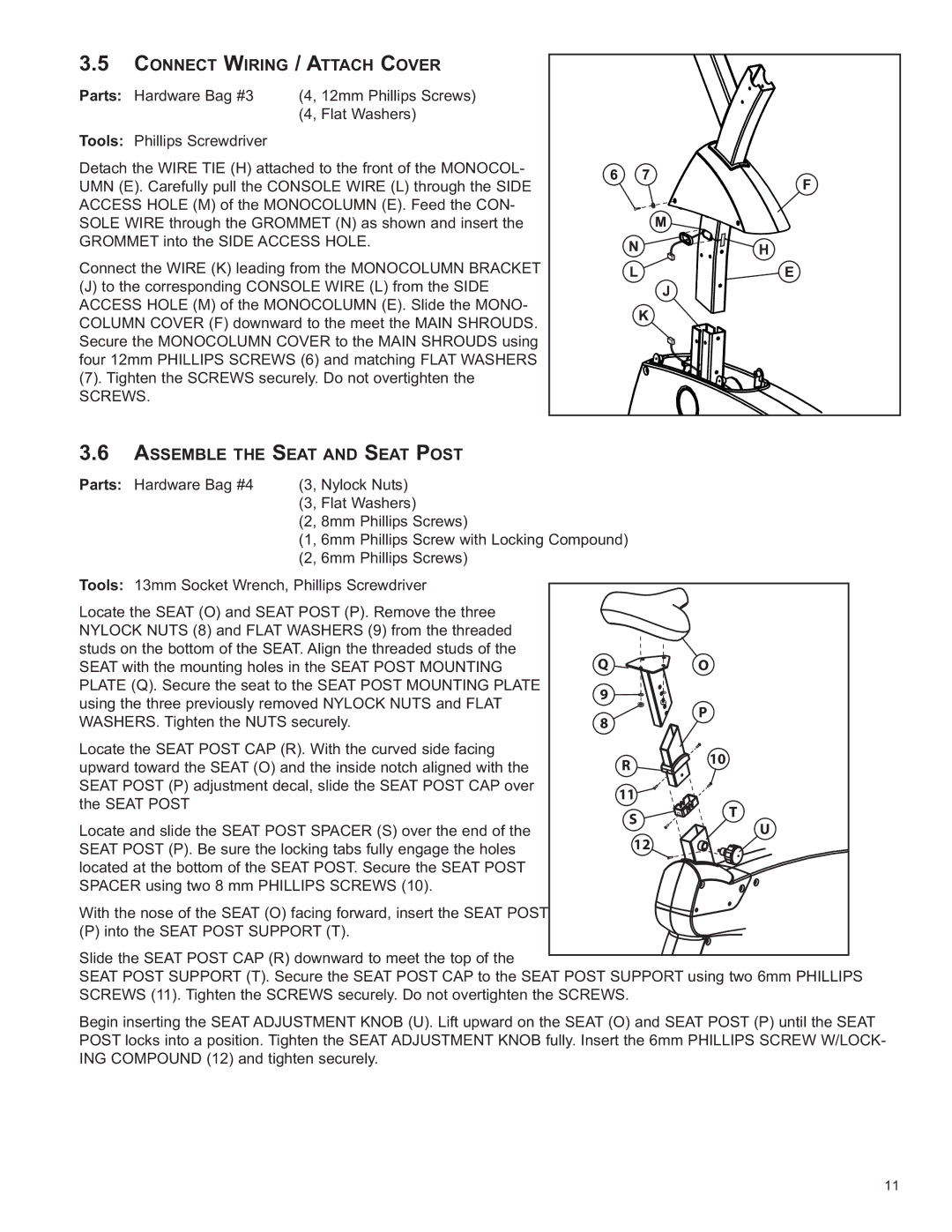 Life Fitness C2, C1 / C3 owner manual Connect Wiring / Attach Cover, Assemble the Seat and Seat Post 